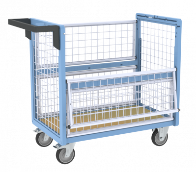 Chariot conteneur grillagé sans toit, 850 x 500 mm