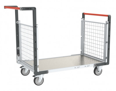 Chariot modulaire grillagé 2 dossiers, plateau tôle galva 1000 x 600 mm