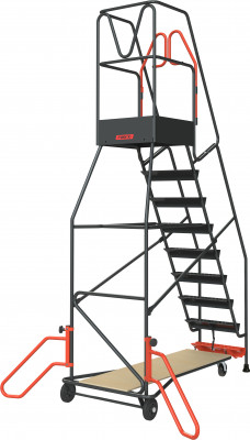 Escabeau de rayonnage 9 marches à immobilisation automatique