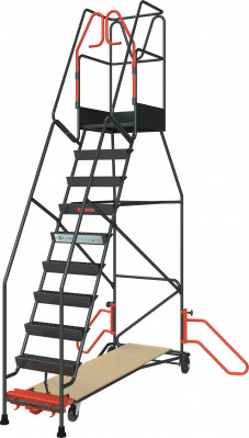 Escabeau de rayonnage 10 marches à immobilisation automatique