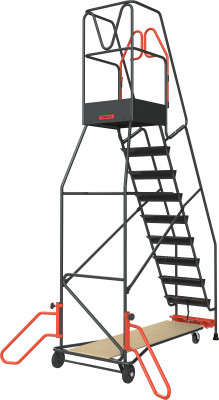 Escabeau de rayonnage 10 marches à immobilisation automatique