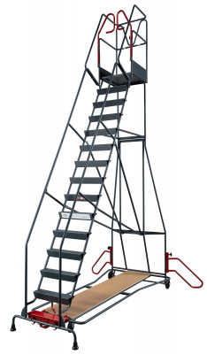 Escabeau de rayonnage 15 marches à immobilisation automatique