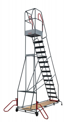 Escabeau de rayonnage 15 marches à immobilisation automatique