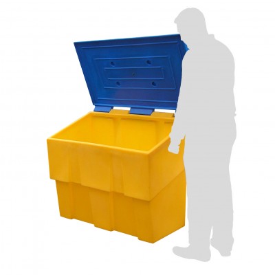 Bac à sel, sable et absorbant 500 L jaune à couvercle bleu