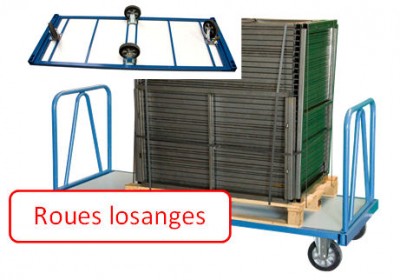 Chariot industriel pour charges lourdes 1600 x 800 mm roues losange