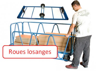 Chariot industriel pour charges lourdes 1600 x 800 mm roues losange