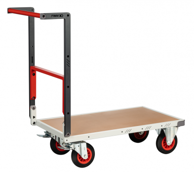 Chariot monté dossier repliable 850 x 500 mm plateau médium roues CC 