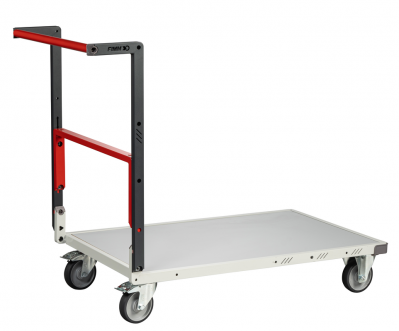 Chariot monté dossier repliable 1000 x 600 mm plateau mélaminé roues TPE 