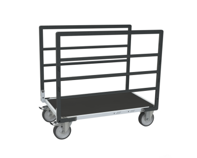 Chariot modulaire tube 2 ridelles, plateau bois avec tapis caoutchouc 1000 x 600 mm 