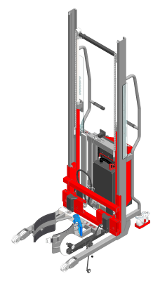 Gerbeur Lev600 à levée électrique avec accessoire Rotofûts, course de levée 1700 mm