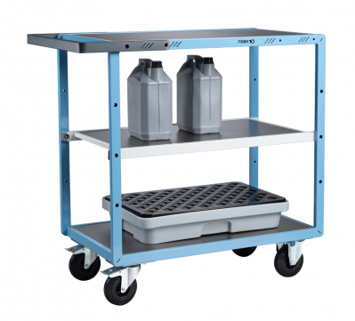 Servante mécano-soudée 3 plateaux tôle galva, 850 x 500 mm, roues CC