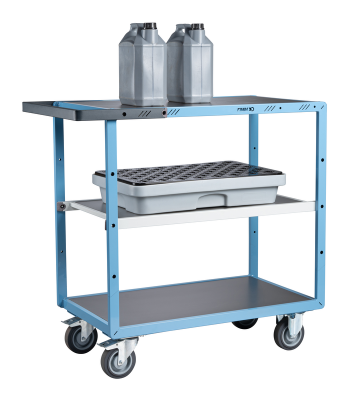 Servante mécano-soudée 3 plateaux tôle galva, 850 x 500 mm, roues TPE