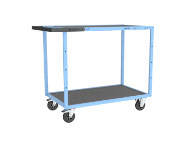Servante mécano-soudée 2 plateaux tôle galva + caoutchouc, 850 x 500 mm, roues CC