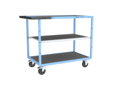 Servante mécano-soudée 3 plateaux tôle galva + caoutchouc, 850 x 500 mm, roues CC