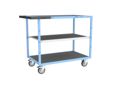 Servante mécano-soudée 3 plateaux tôle galva + caoutchouc, 850 x 500 mm, roues TPE