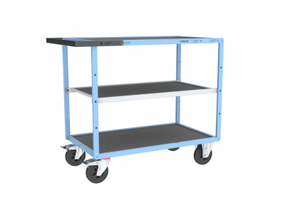 Servante mécano-soudée 3 plateaux tôle galva + caoutchouc, 850 x 500 mm, roues CC