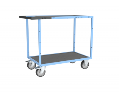 Servante mécano-soudée 2 plateaux tôle galva + caoutchouc, 850 x 500 mm, roues TPE
