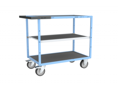 Servante mécano-soudée 3 plateaux tôle galva + caoutchouc, 850 x 500 mm, roues TPE