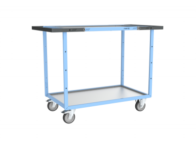 Servante mécano-soudée, double poignées, 2 plateaux tôle galva, 850 x 500 mm, roues TPE