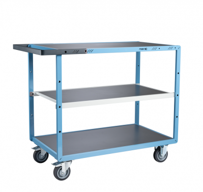 Servante mécano-soudée 3 plateaux tôle galva, 1000 x 600 mm, roues TPE