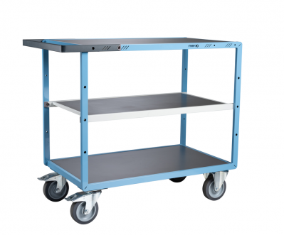 Servante mécano-soudée 3 plateaux tôle galva, 1000 x 600 mm, roues TPE