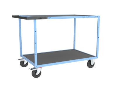 Servante mécano-soudée 2 plateaux tôle galva + caoutchouc, 1200 x 800 mm, roues CC