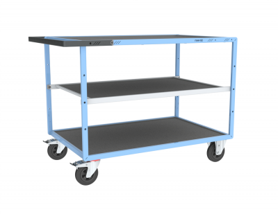 Servante mécano-soudée 3 plateaux tôle galva + caoutchouc, 1200 x 800 mm, roues CC