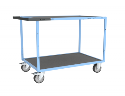 Servante mécano-soudée 2 plateaux tôle galva + caoutchouc, 1200 x 800 mm, roues TPE