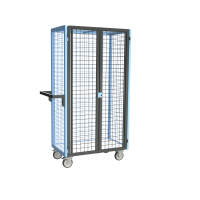 Servante grillagée 4 côtés, verrouillable, plateau bois, 850 x 500 mm