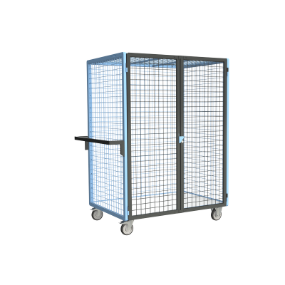 Servante grillagée 4 côtés, verrouillable, plateau bois, 1200 x 800 mm