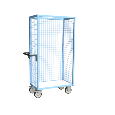 Servante grillagée 3 côtés, plateau bois, 850 x 500 mm