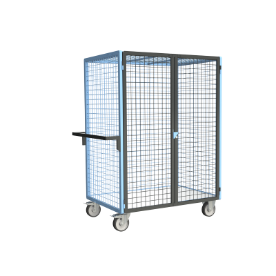Servante grillagée 4 côtés, verrouillable, plateau bois, 1200 x 800 mm