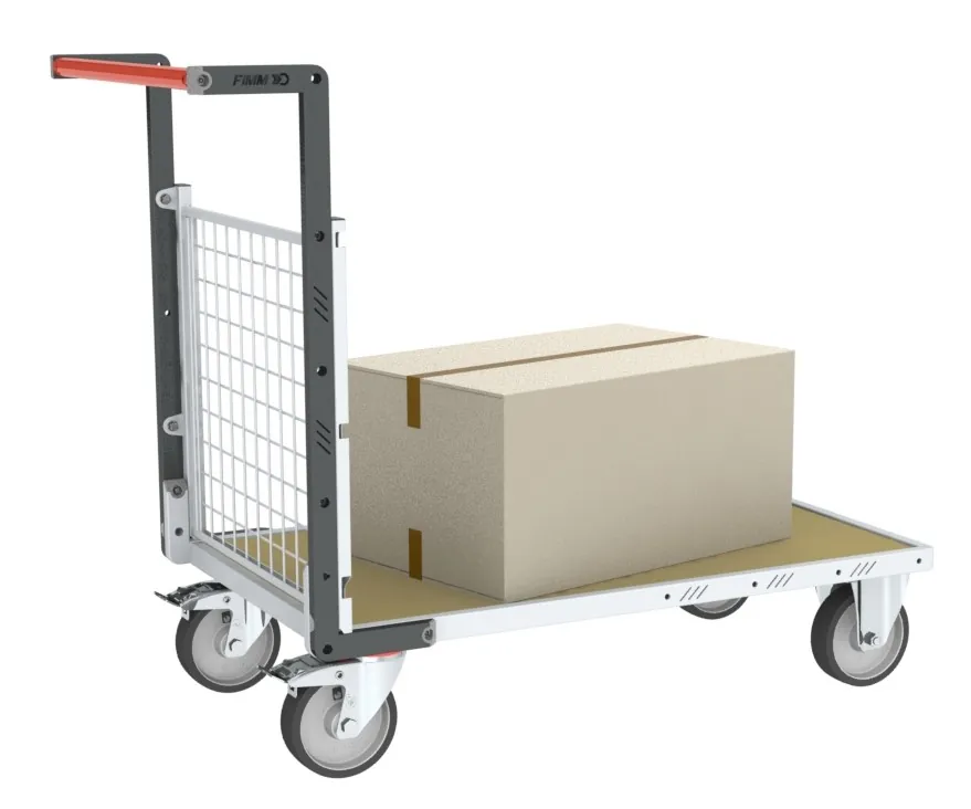 Chariots modulaires grillagé 1 dossier, plateau bois roues rectangle 500 kg