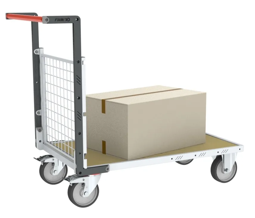 Chariots modulaires grillagé 1 dossier, plateau bois roues rectangle 500 kg