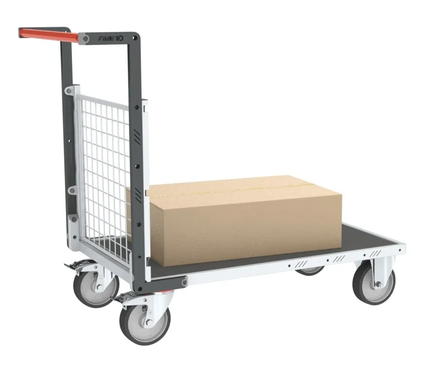 Chariots modulaires grillagé 1 dossier, plateau bois avec tapis caoutchouc 500 kg