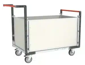 Chariots modulaires PP alvéolaire 2 dossiers + 2 ridelles, plateau bois 250 kg - 815 x 455 mm