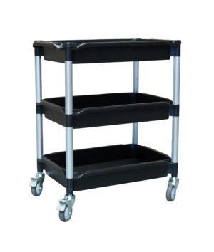 Desserte 3 plateaux plastique bacs, 645 x 410 mm, 180 kg